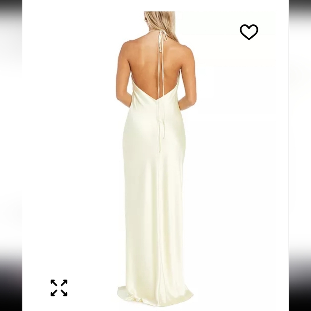 Morgan & Co Juniors' Halter-Neck Satin Slip Dress XL Cream Maxi Cocktail Bridal - Picture 2 of 15
